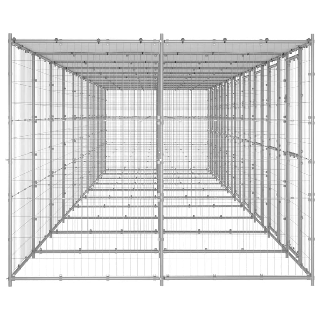 vidaXL udendørs hundebur med tag 24,2 m² galvaniseret stål