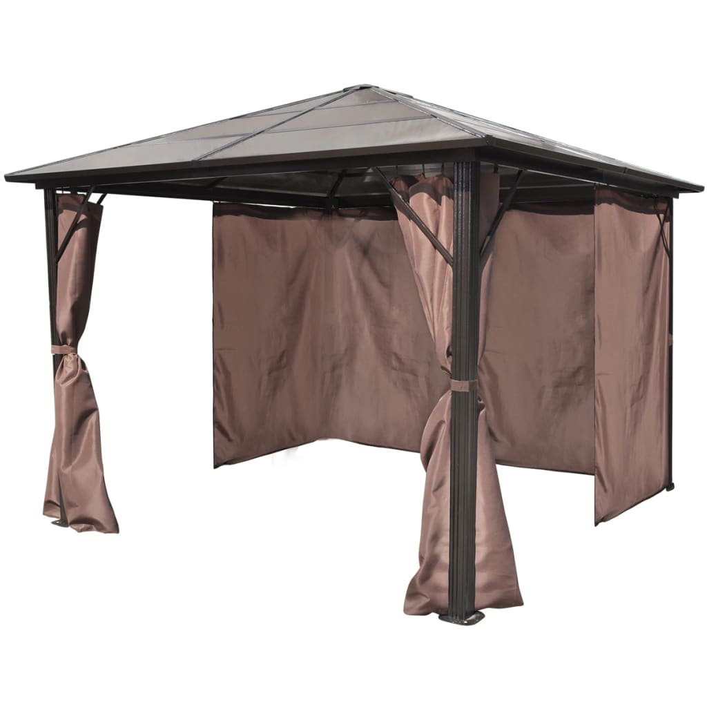 vidaXL havepavillon med gardin brun aluminium 300 x 300 cm