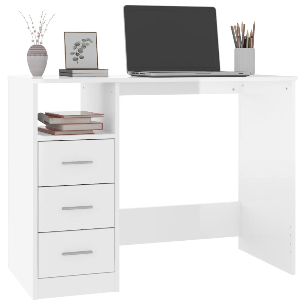 vidaXL skrivebord m. skuffe 102x50x76 cm konstrueret træ hvid højglans