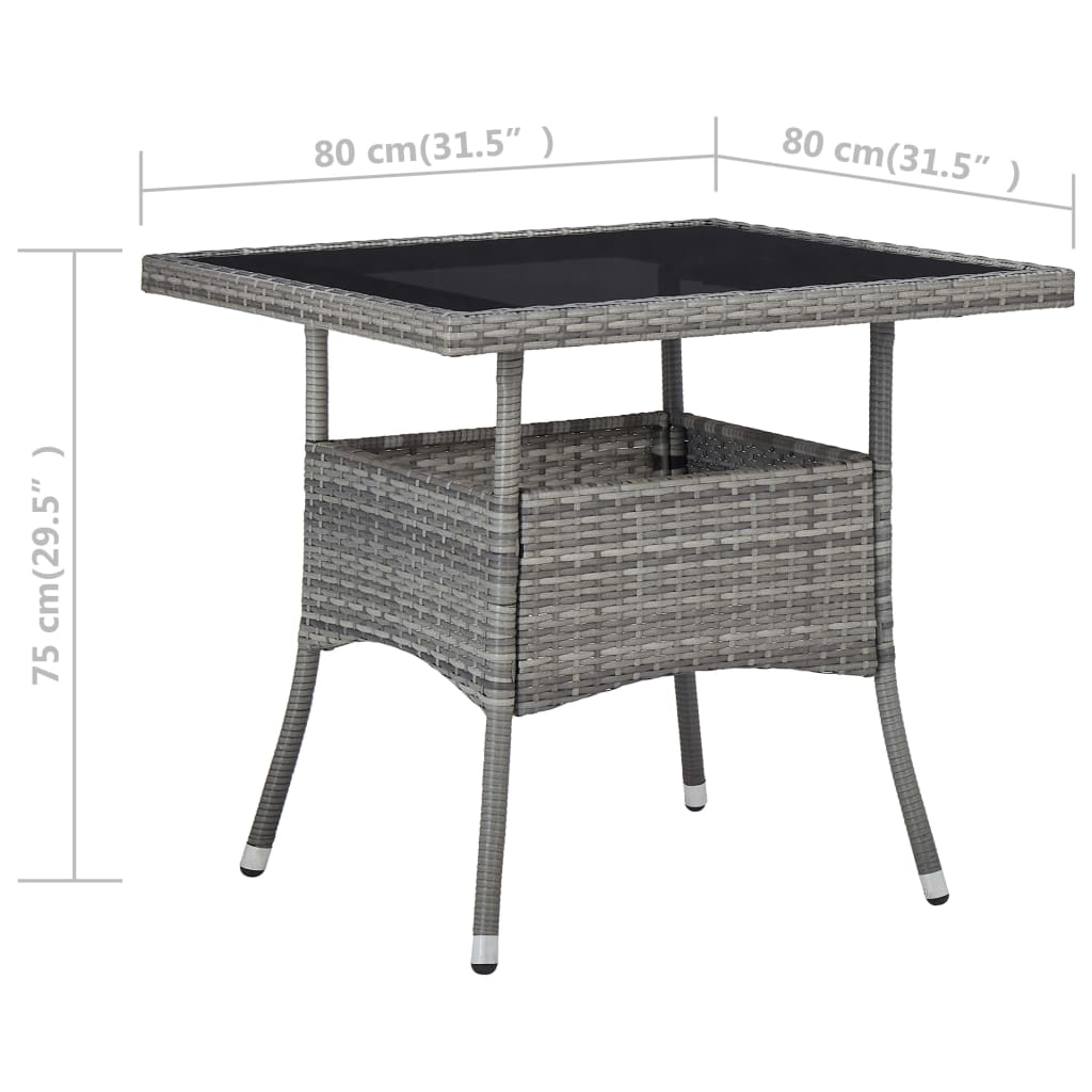 vidaXL spisebordssæt til haven 5 dele polyrattan og glas grå