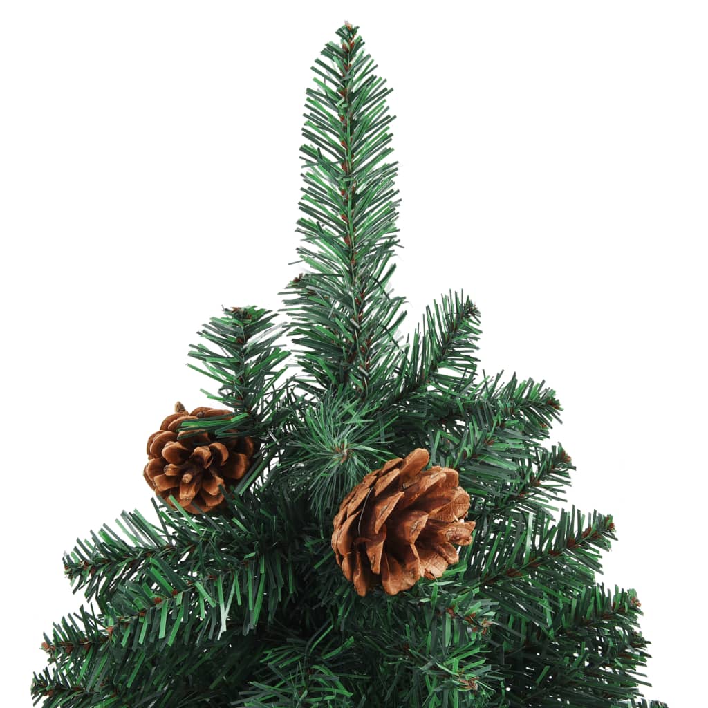 vidaXL smalt juletræ med lys + ægte træ og grankogler 210 cm grøn