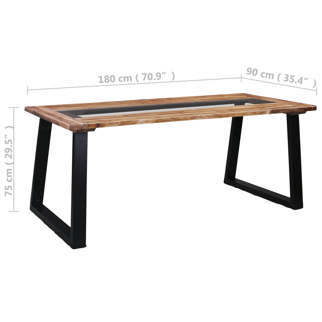 vidaXL spisebord 180x90x75 cm massivt akacietræ og glas