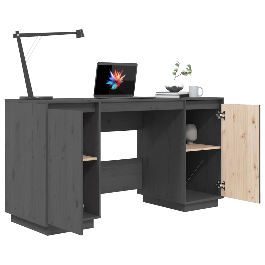 vidaXL skrivebord 140x50x75 cm massivt fyrretræ grå