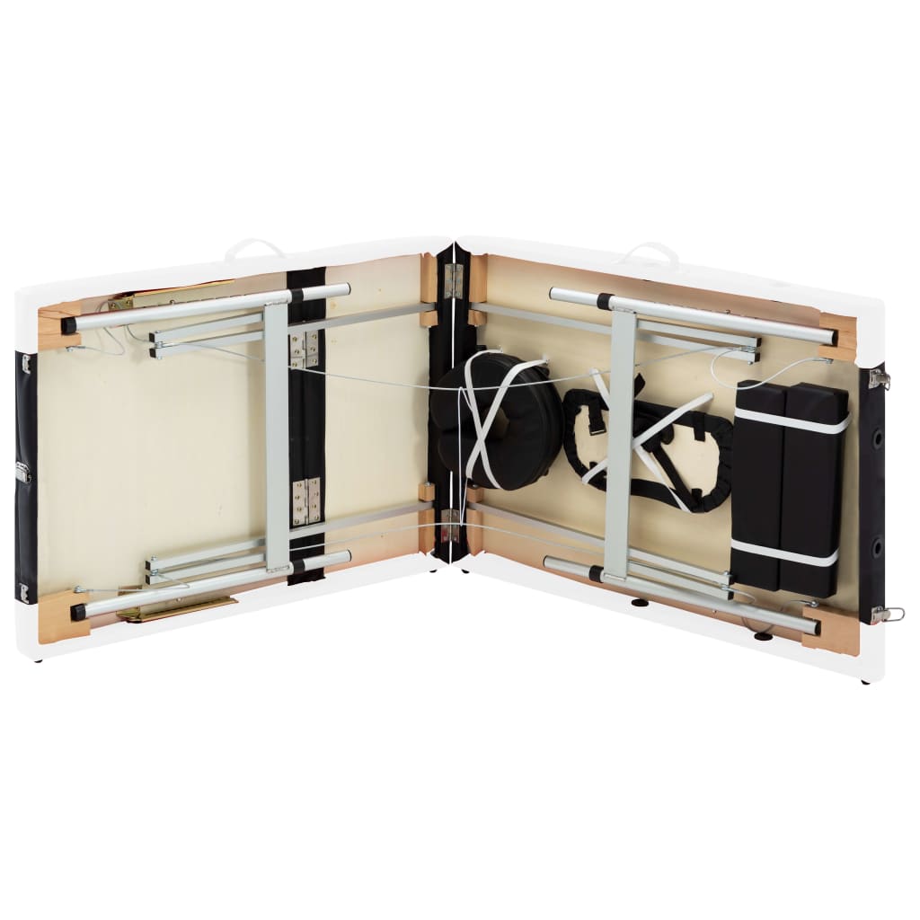 vidaXL sammenfoldeligt massagebord aluminiumsstel 3 zoner sort og hvid