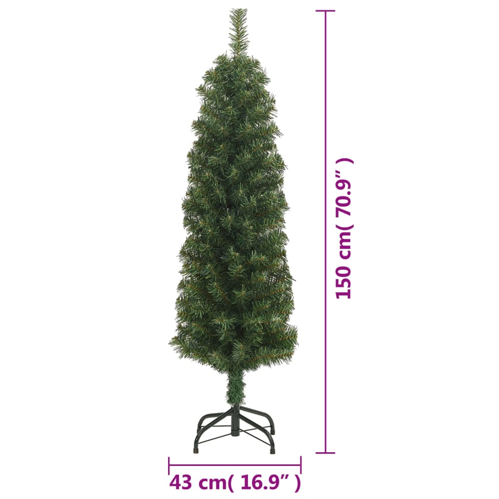 vidaXL smalt kunstigt juletræ med juletræsfod 150 cm PVC grøn