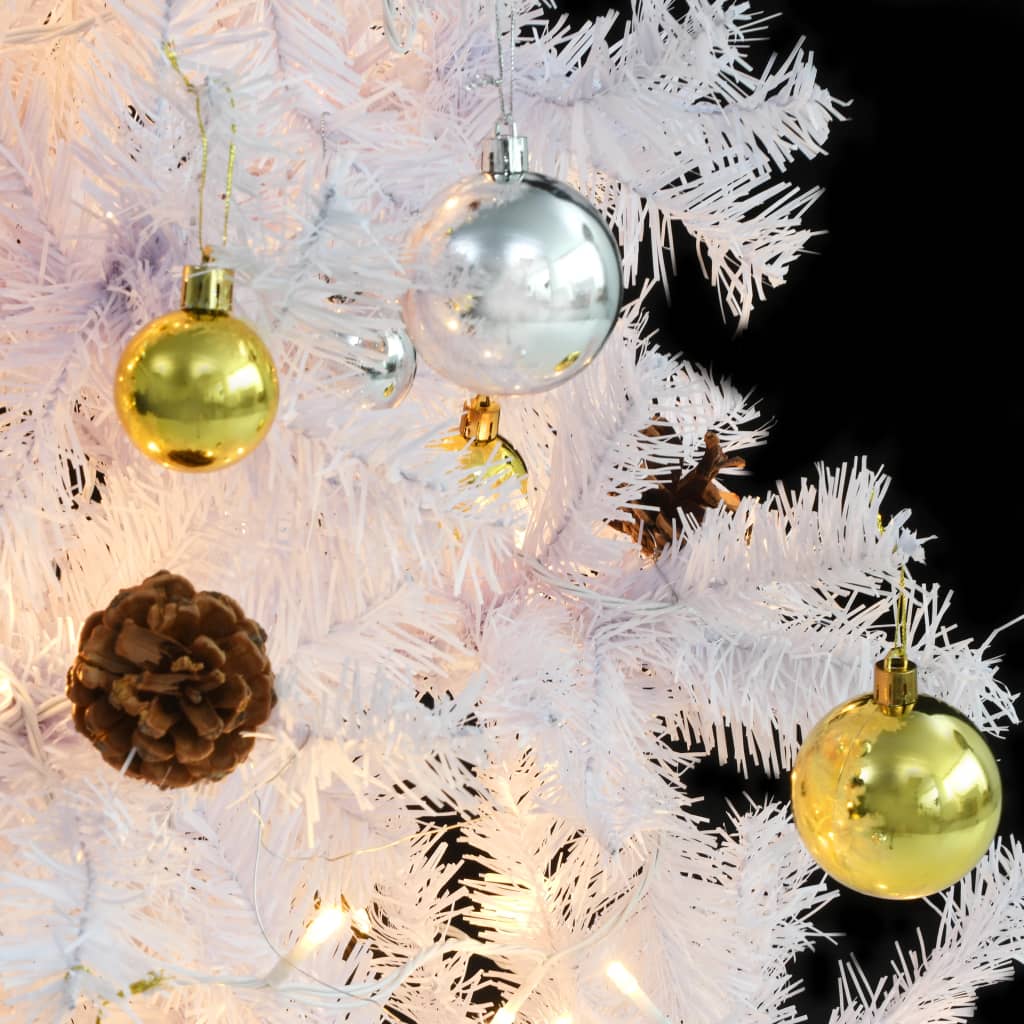 vidaXL kunstigt juletræ med lys og julekugler 210 cm hvid