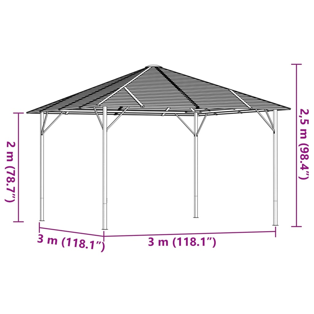 vidaXL pavillon med tag 3x3 m antracitgrå