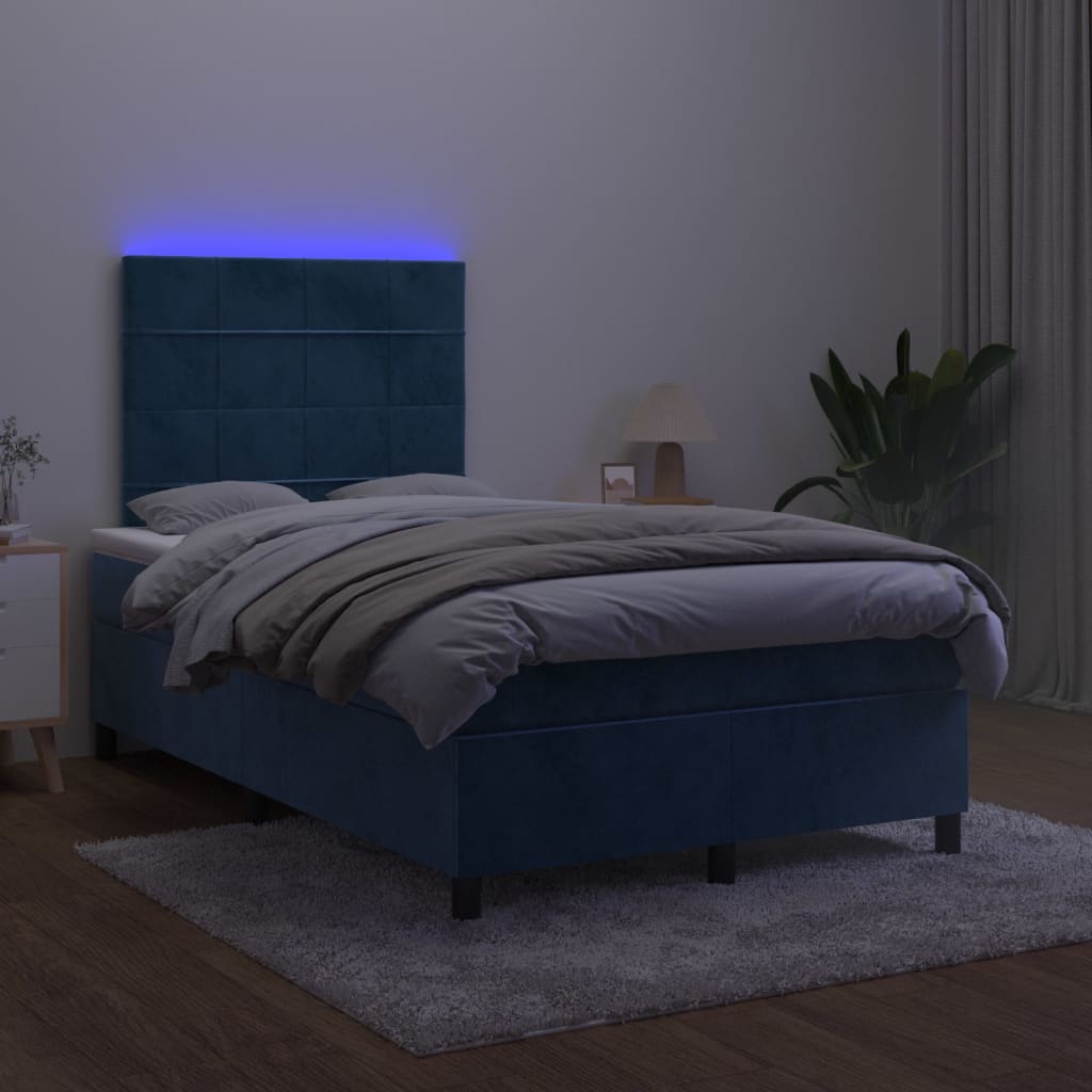 vidaXL kontinentalseng med LED-lys 120x200 cm fløjl mørkeblå