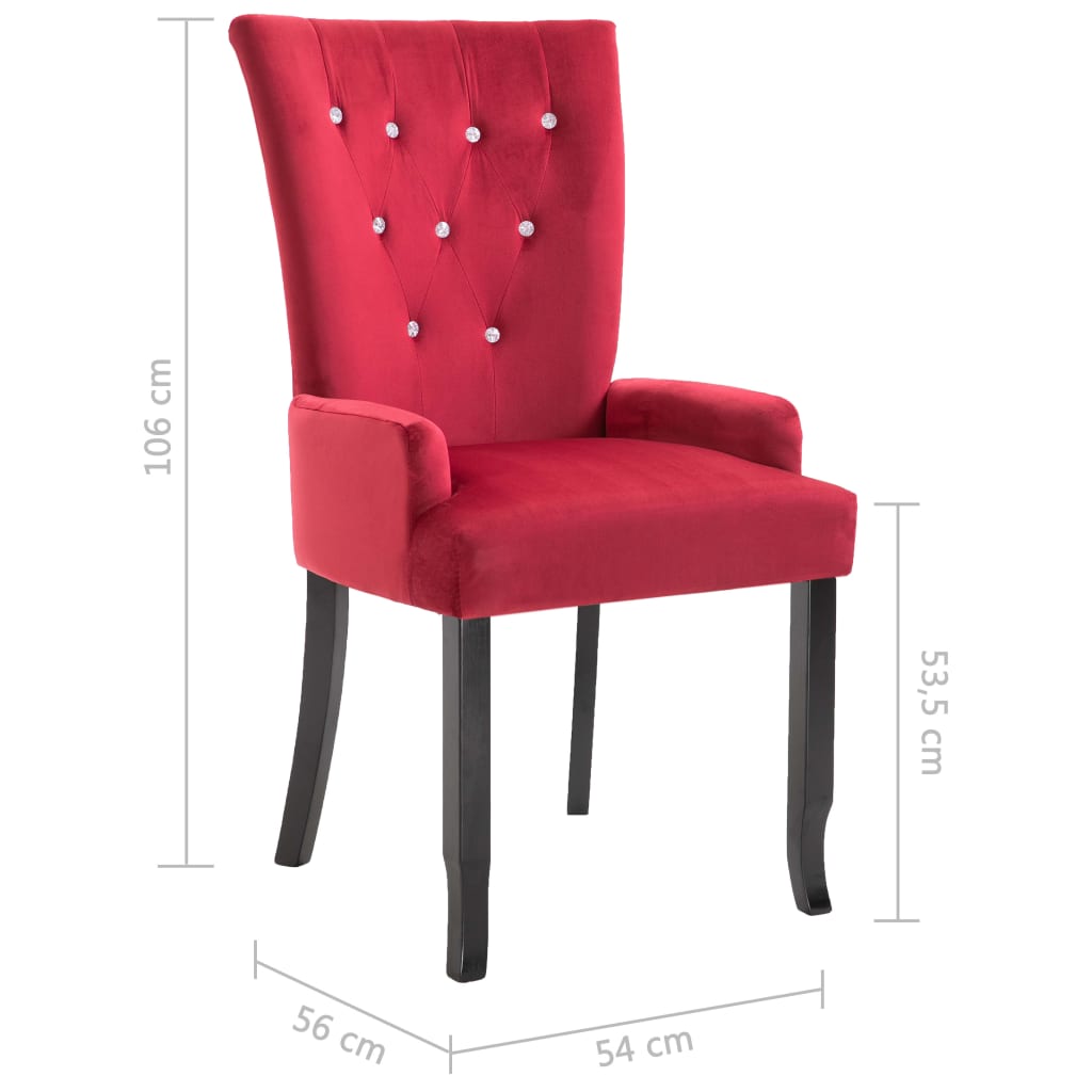 vidaXL spisebordsstole med armlæn 2 stk. fløjl rød