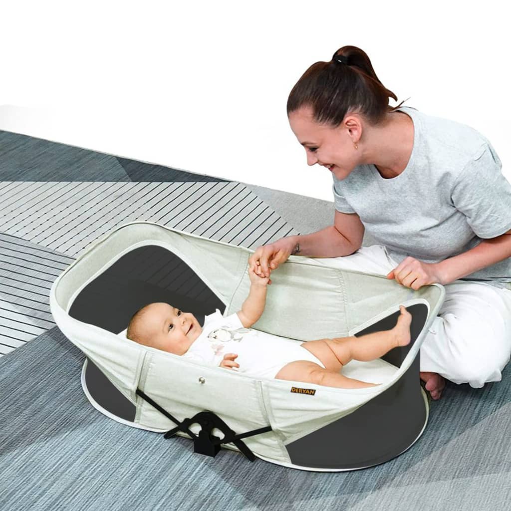 DERYAN pop-up rejseseng Infant Baby Luxe med myggenet cremefarvet