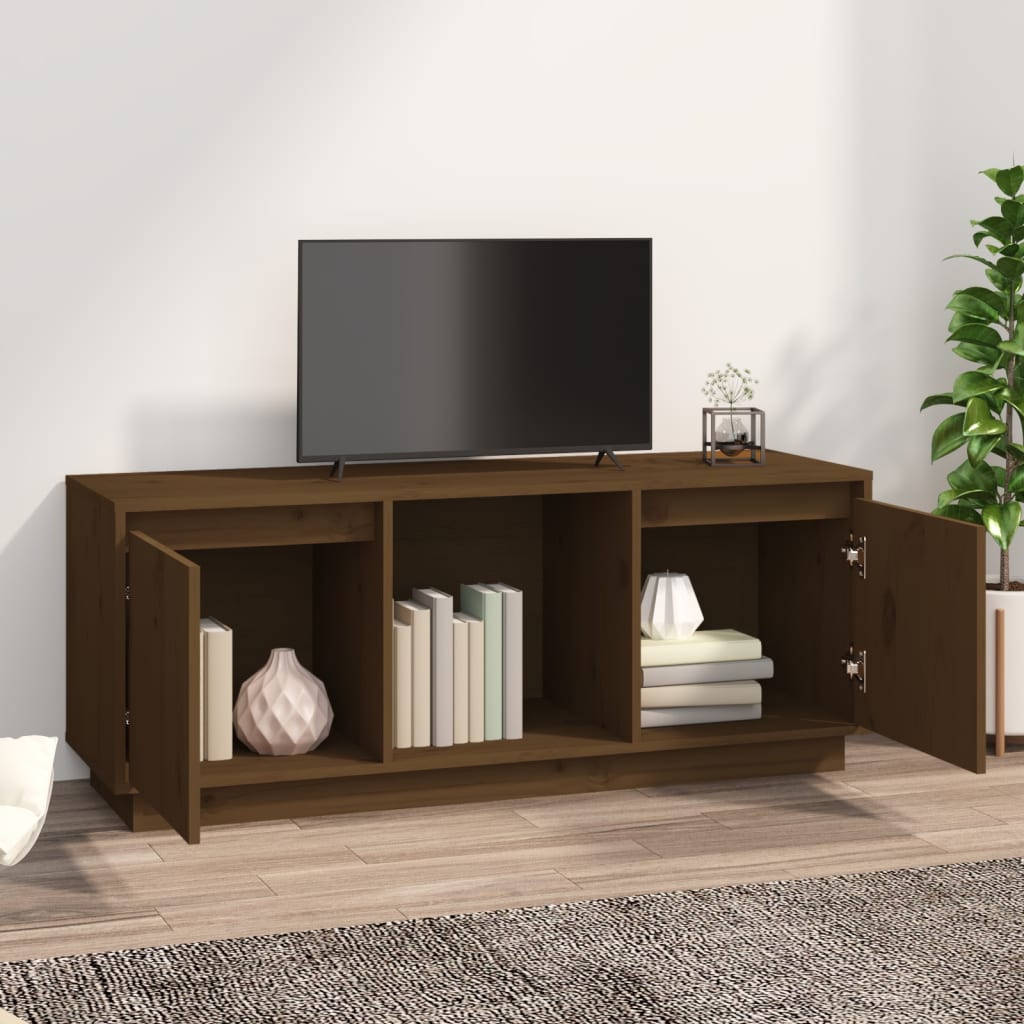 vidaXL tv-bord 110,5x35x44 cm massivt fyrretræ gyldenbrun
