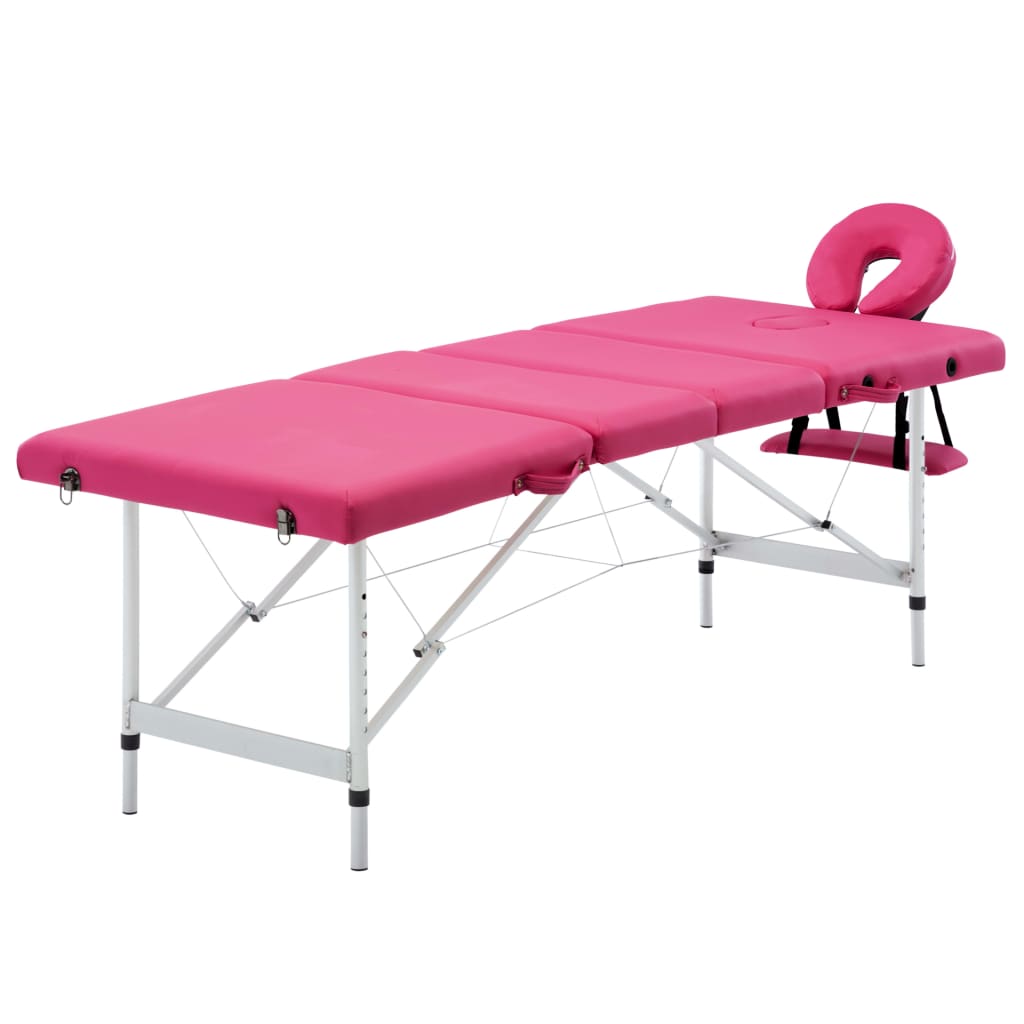 vidaXL sammenfoldeligt massagebord aluminiumsstel 4 zoner lyserød