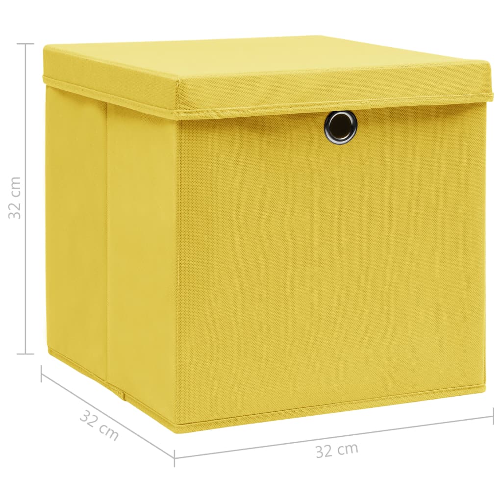 vidaXL opbevaringskasser med låg 4 stk. 32x32x32 stof gul