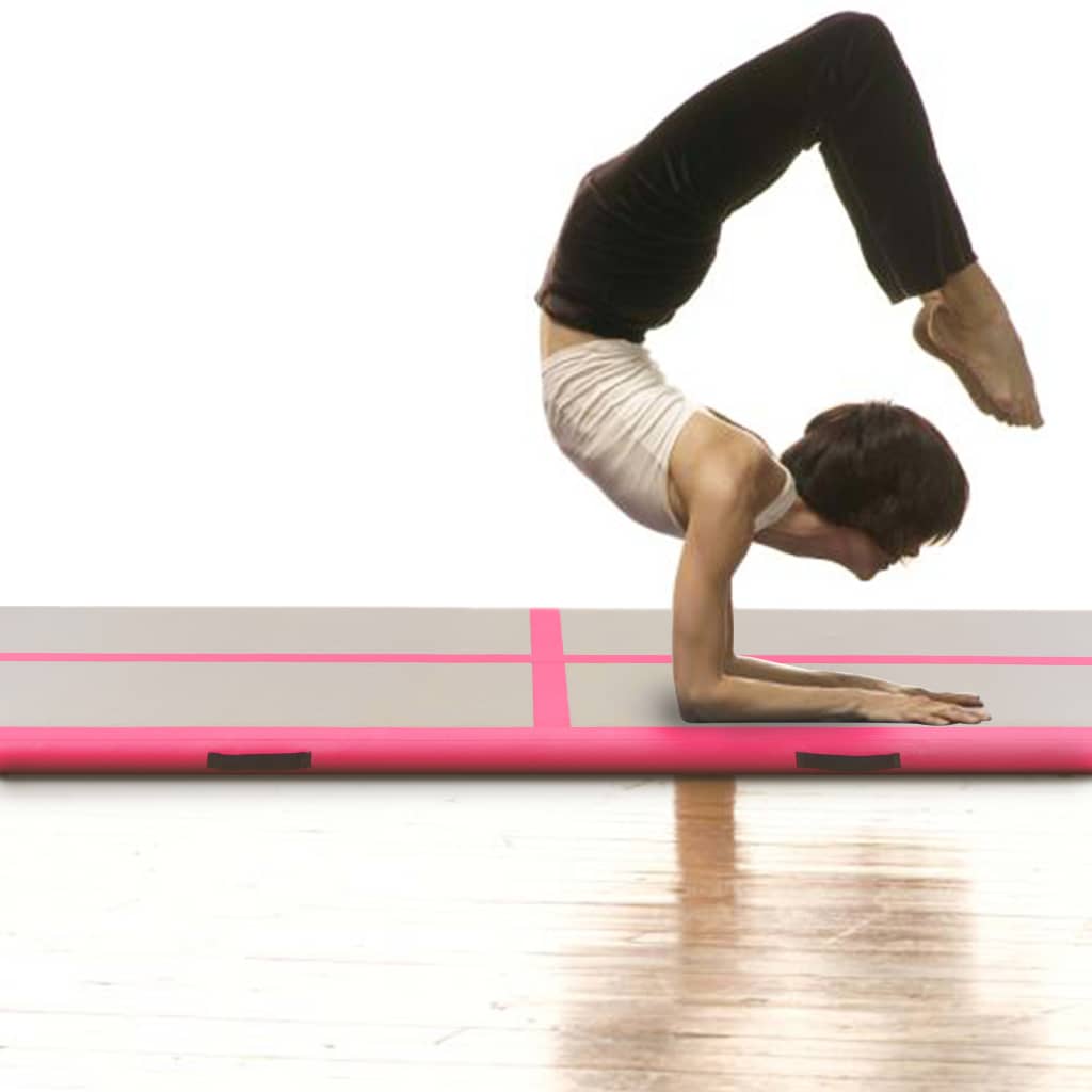 vidaXL oppustelig gymnastikmåtte med pumpe 600 x 100 x 10 cm PVC Pink