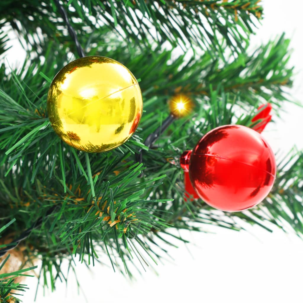vidaXL kunstigt juletræ dekoreret med kugler og LED'er 64 cm grøn