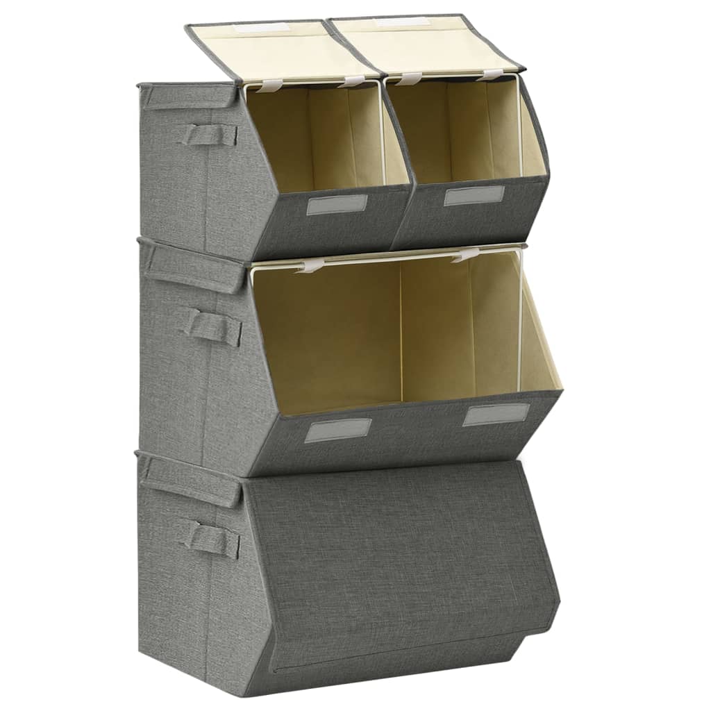 vidaXL stabelbare opbevaringskasser 4 stk. stof antracitgrå