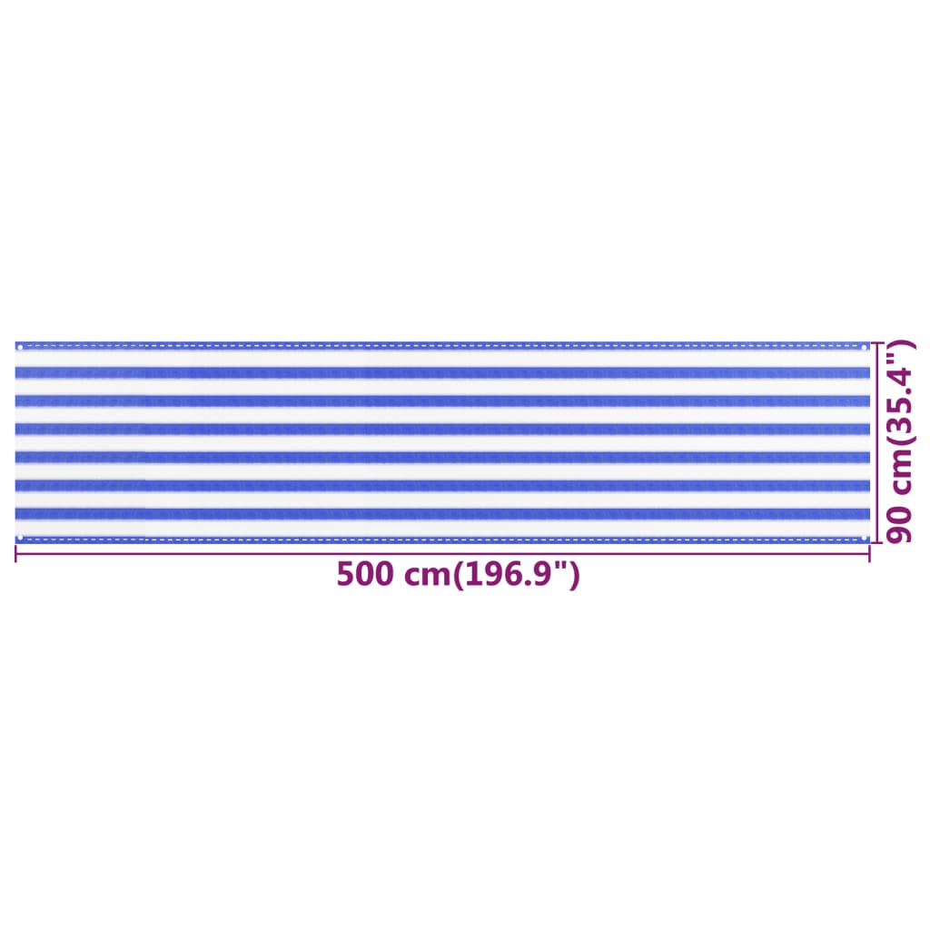 vidaXL altanafskærmning 90x500 cm HDPE blå og hvid