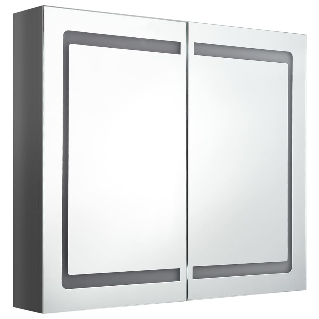 vidaXL badeværelsesskab med spejl + LED-lys 80x12x68 cm skinnende grå