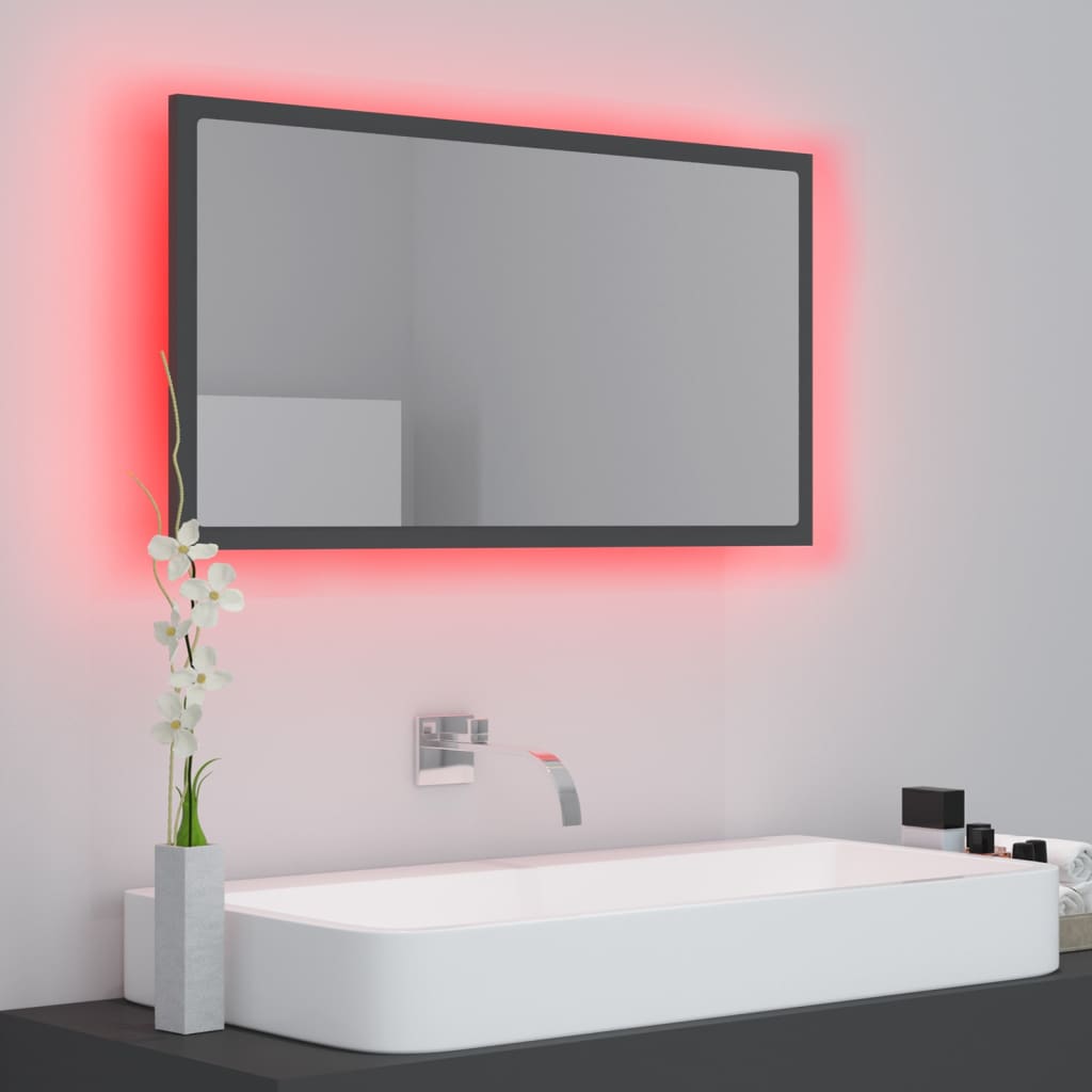 vidaXL badeværelsesspejl med LED-lys 80x8,5x37 cm akryl grå