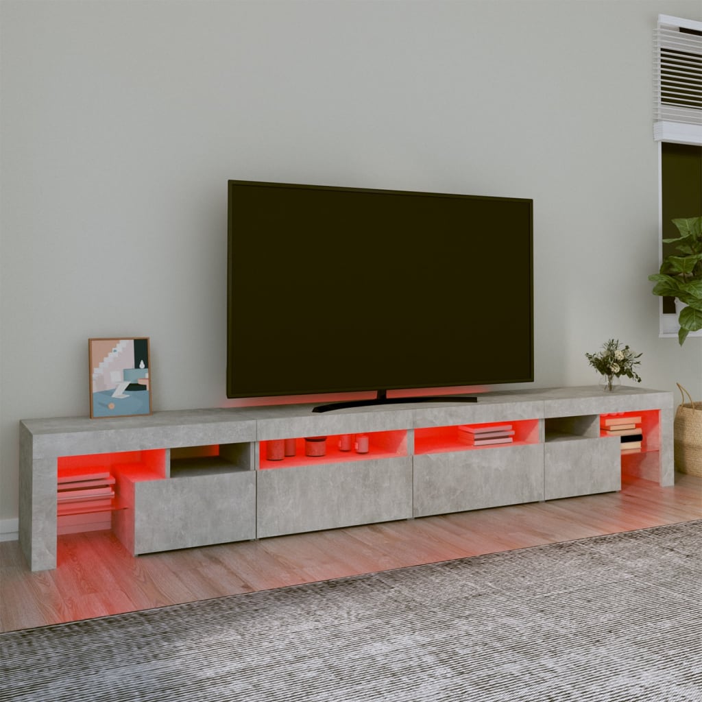 vidaXL tv-bord med LED-lys 260x36,5x40 cm betongrå