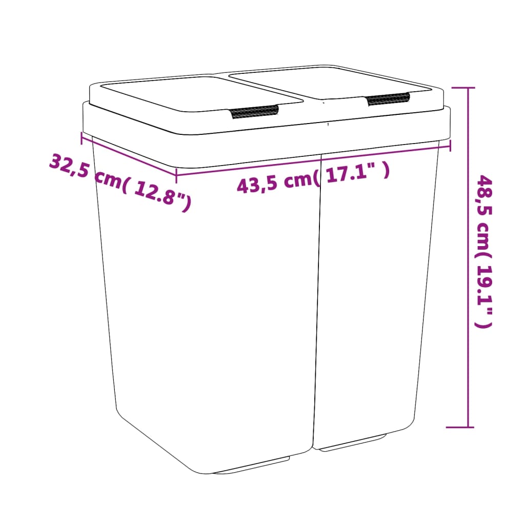 vidaXL dobbelt affaldsspand 2x25 l antracitgrå