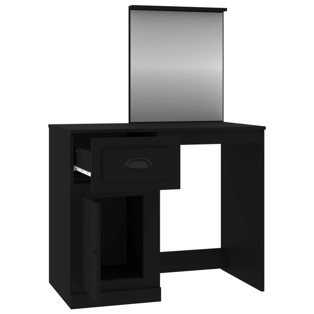 vidaXL makeupbord med spejl 90x50x132,5 cm konstrueret træ sort