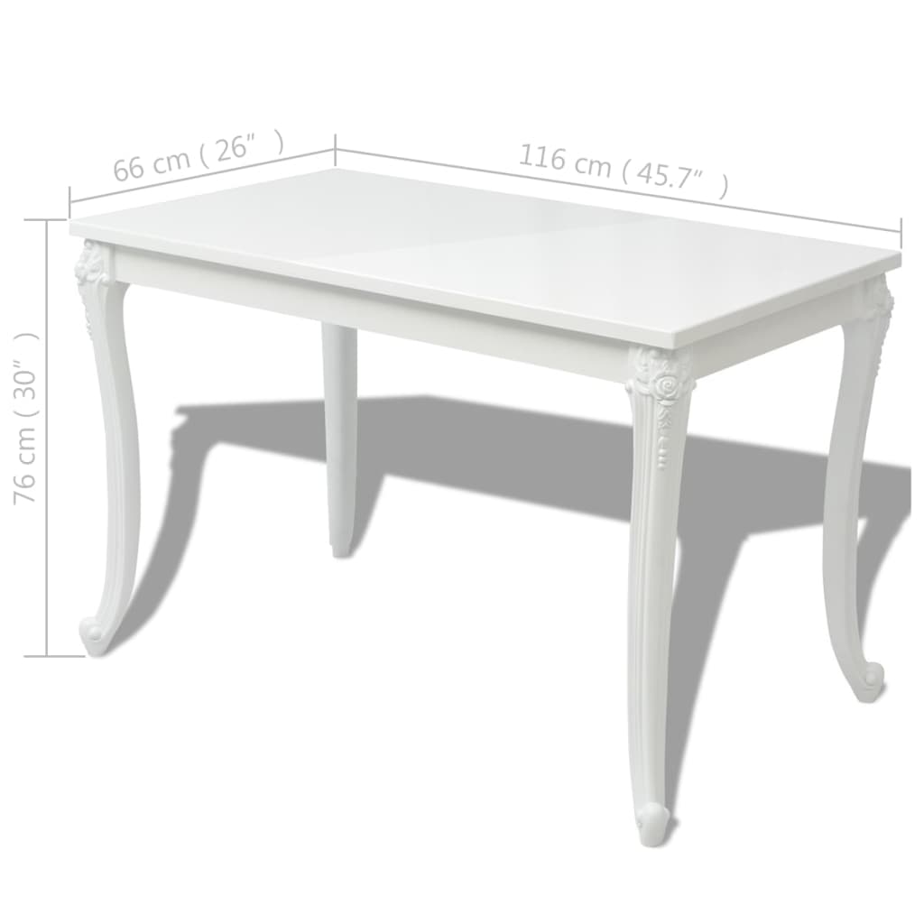 vidaXL spisebord 116 x 66 x 76 cm højglans hvid
