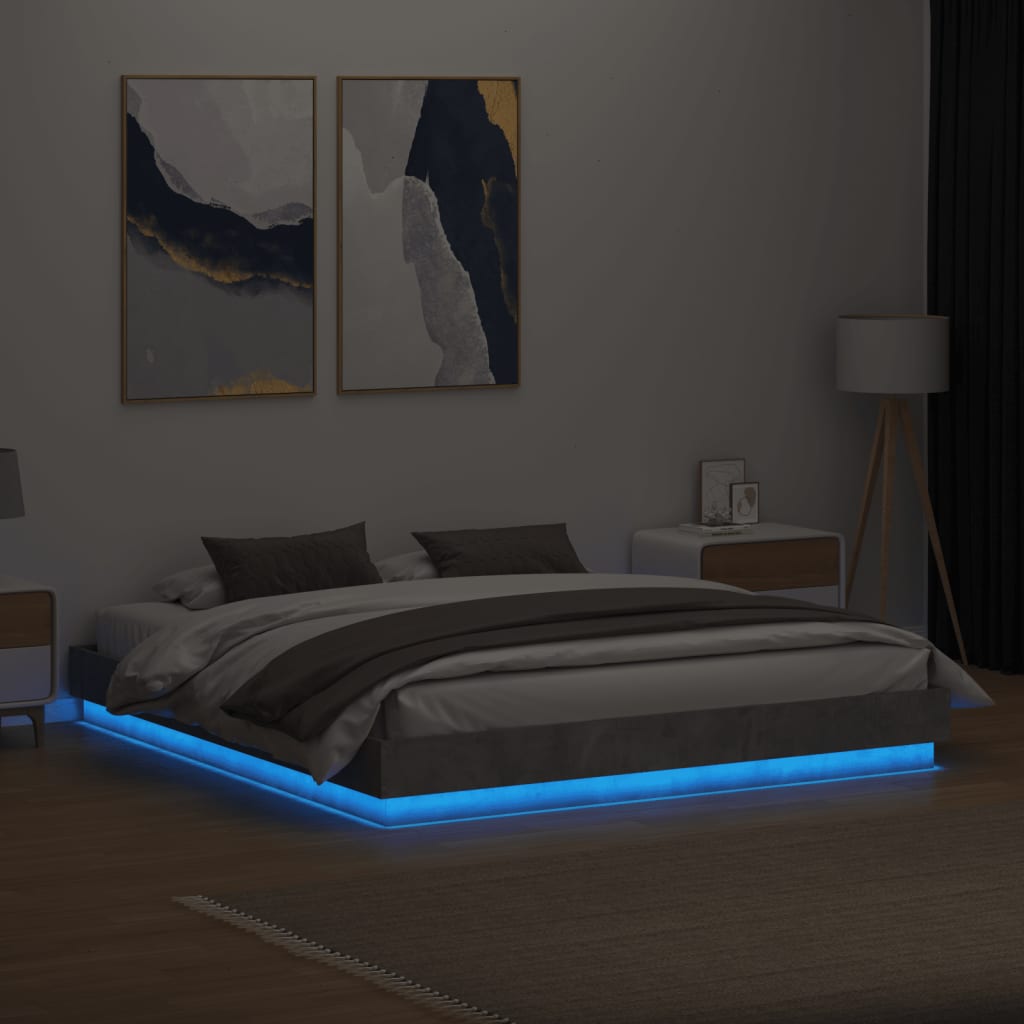 vidaXL sengeramme med LED-lys 180x200 cm betongrå
