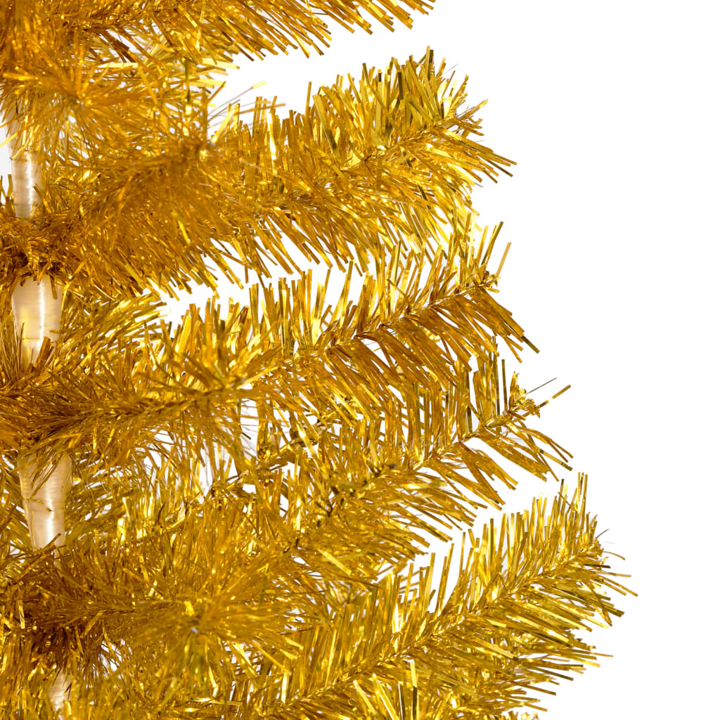 vidaXL kunstigt juletræ med lys og juletræsfod 150 cm PET guldfarvet