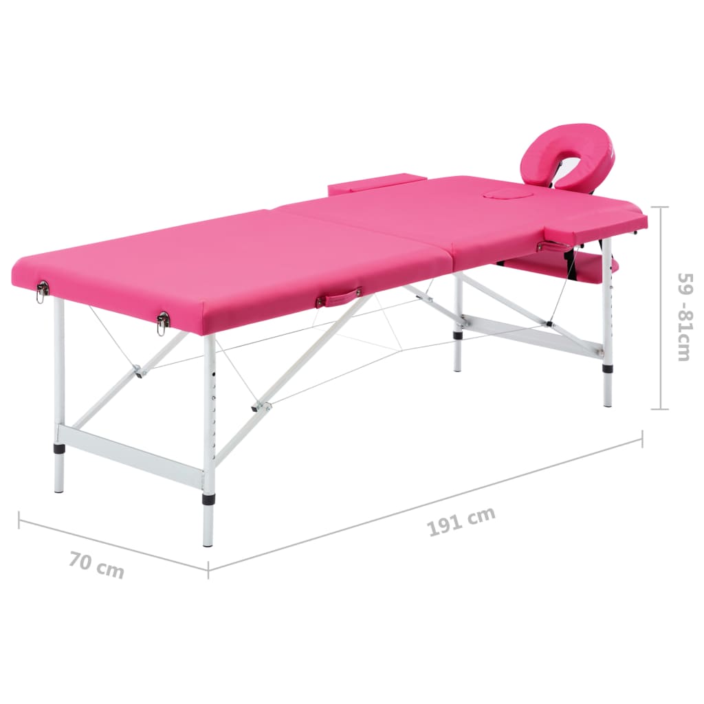 vidaXL sammenfoldeligt massagebord med aluminiumsstel 2 zoner lyserød