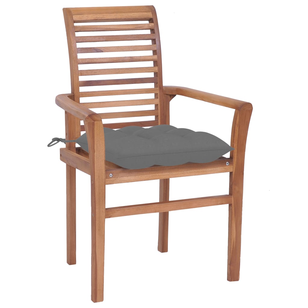 vidaXL spisebordsstole 4 stk. med grå hynder massivt teaktræ