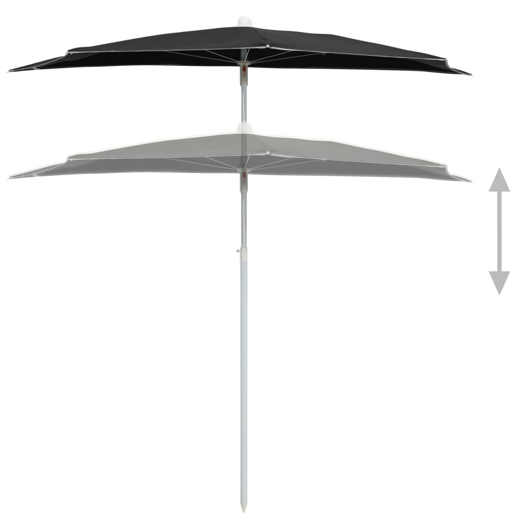 vidaXL halv parasol med stang 180x90 cm sort