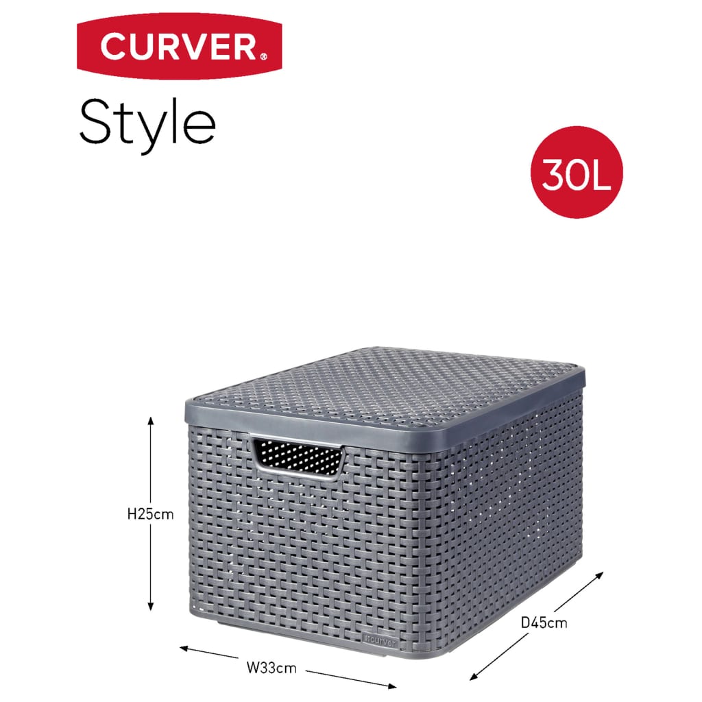 Curver opbevaringskasser med låg Style 3 stk. str. L antracitgrå