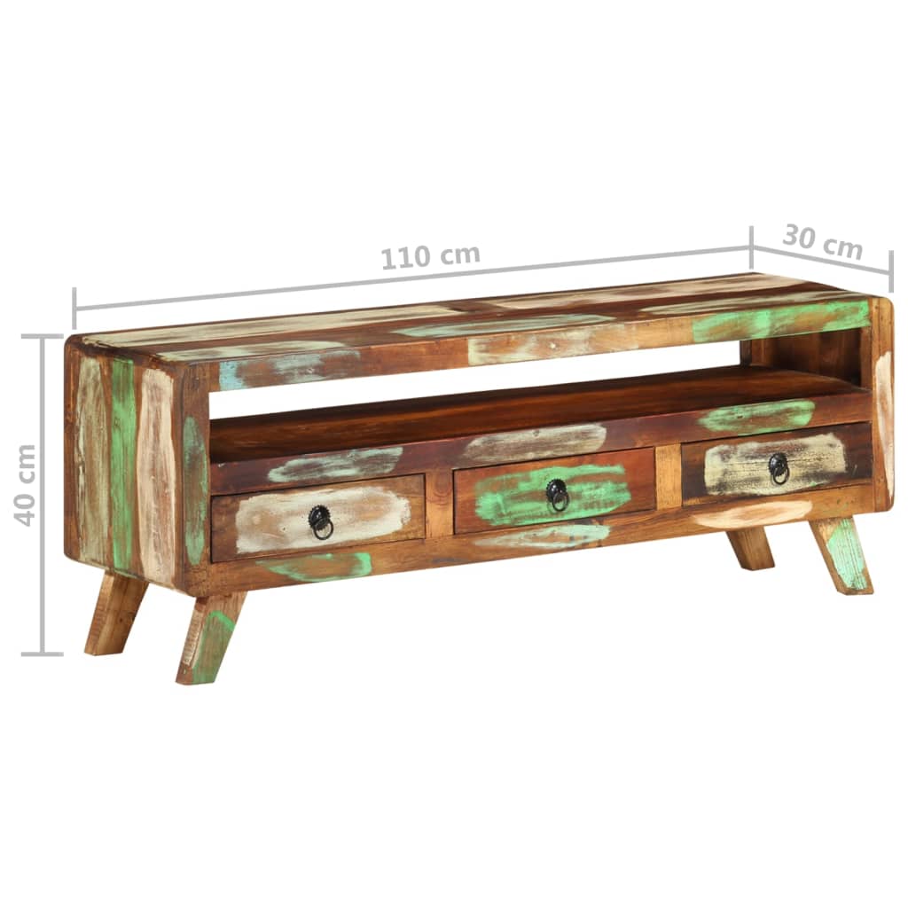 vidaXL tv-bord 110x30x40 cm massivt genbrugstræ flerfarvet