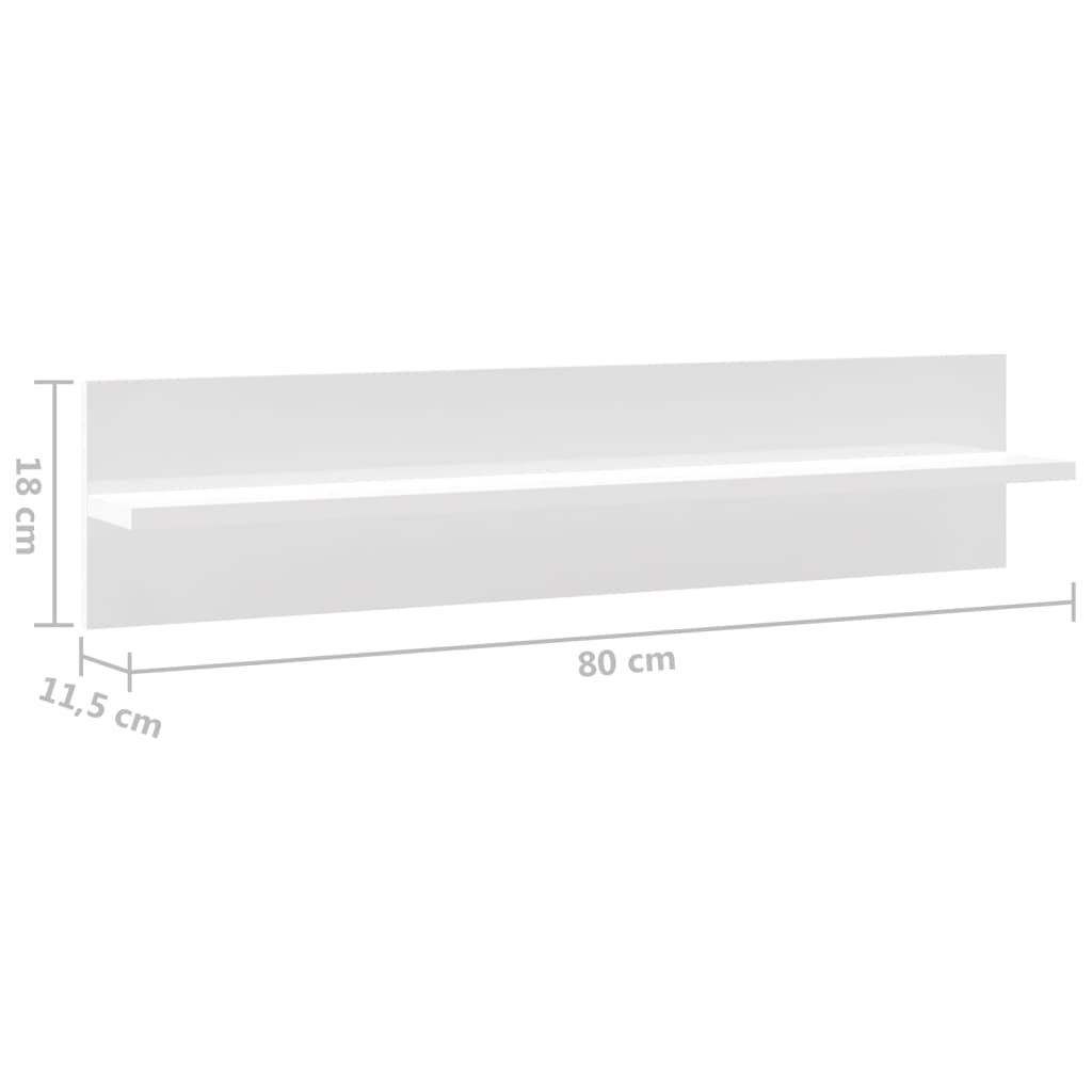 vidaXL væghylder 2 stk. 80x11,5x18 cm spånplade hvid højglans