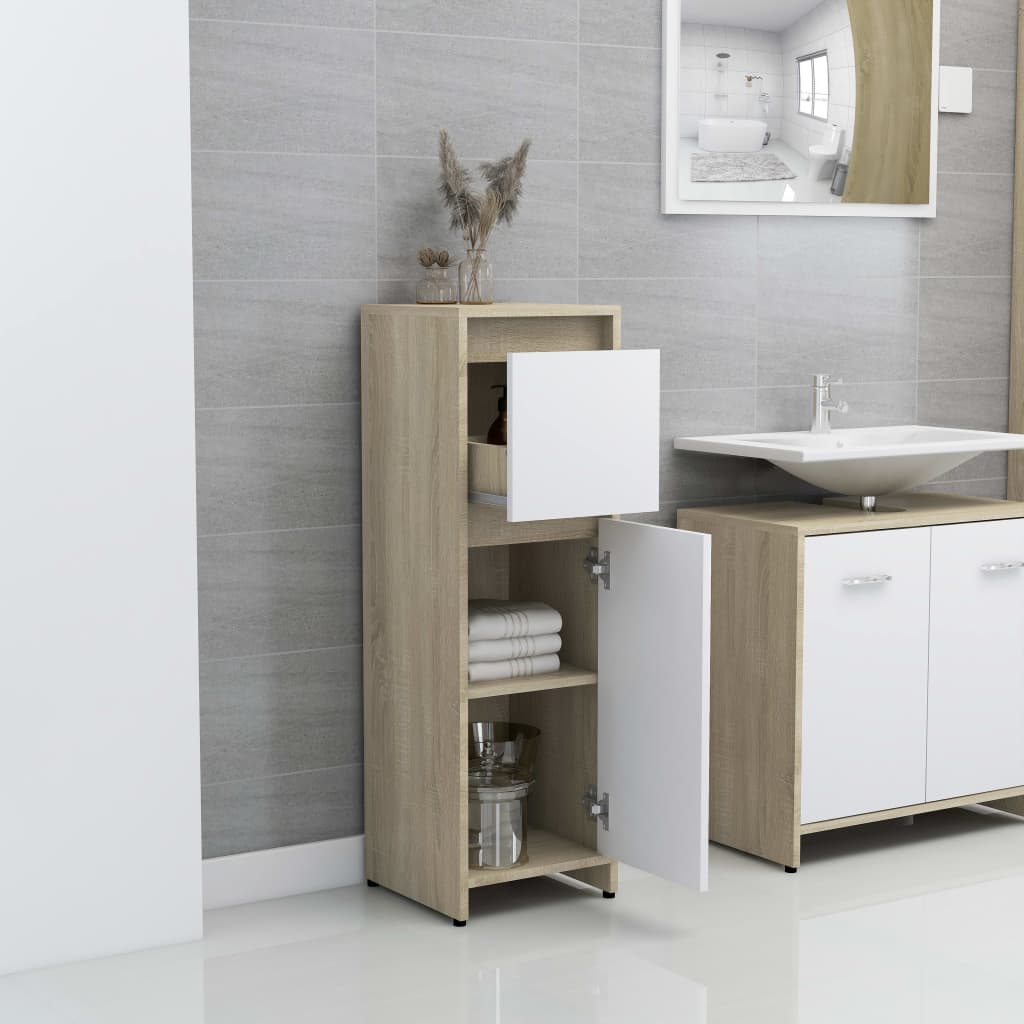 vidaXL badeværelsesskab 30x30x95 cm konstrueret træ hvid og sonoma eg