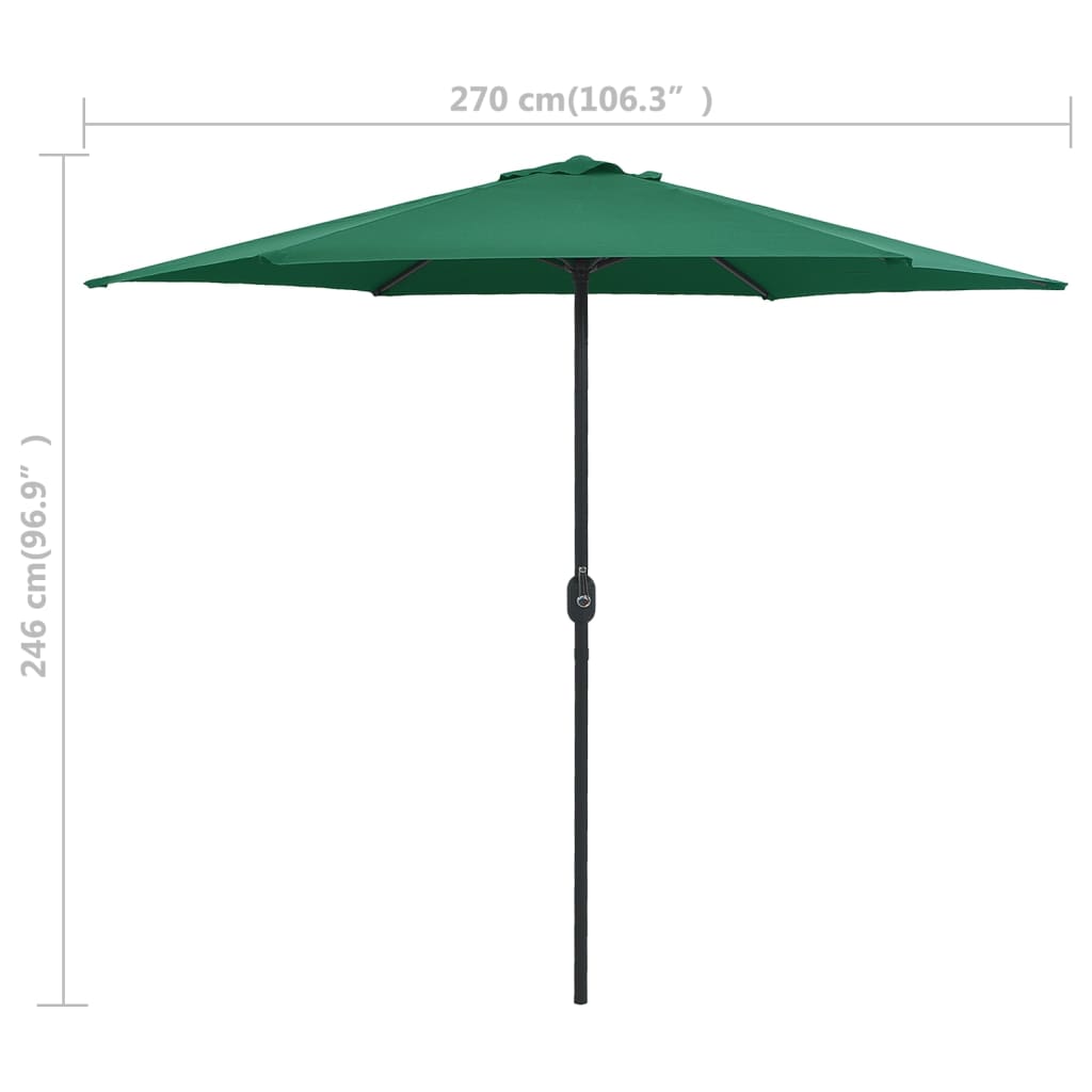 vidaXL udendørs parasol med aluminiumsstang 270x246 cm grøn