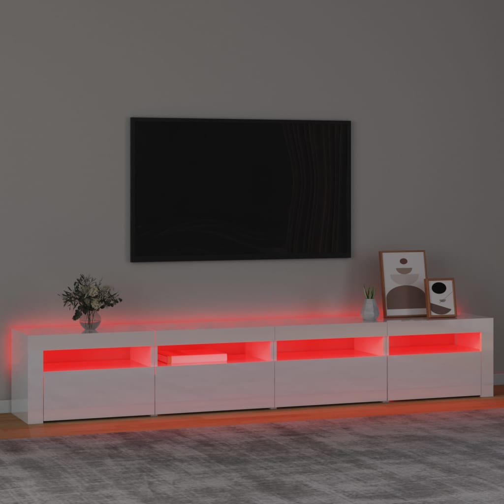 vidaXL tv-skab med LED-lys 240x35x40 cm hvid højglans
