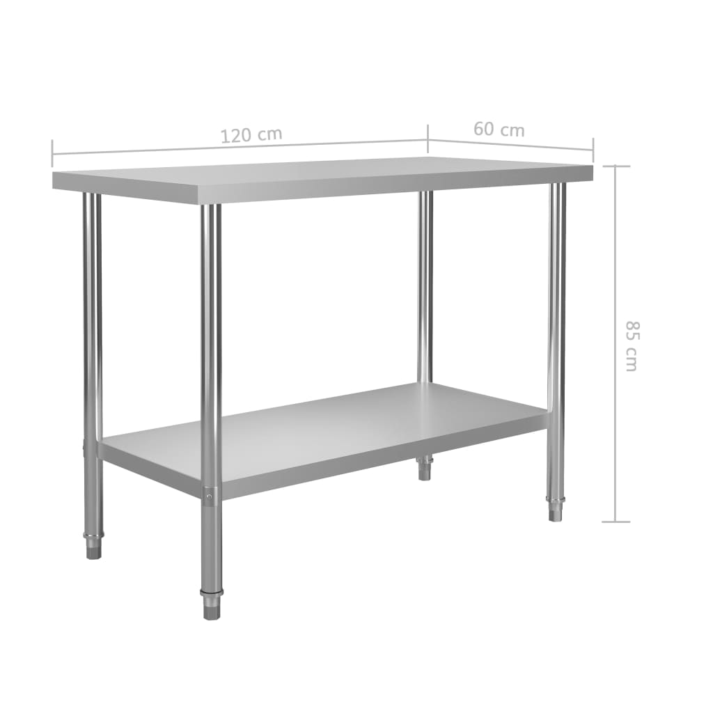 vidaXL arbejdsbord til køkken 120x60x85 cm rustfrit stål