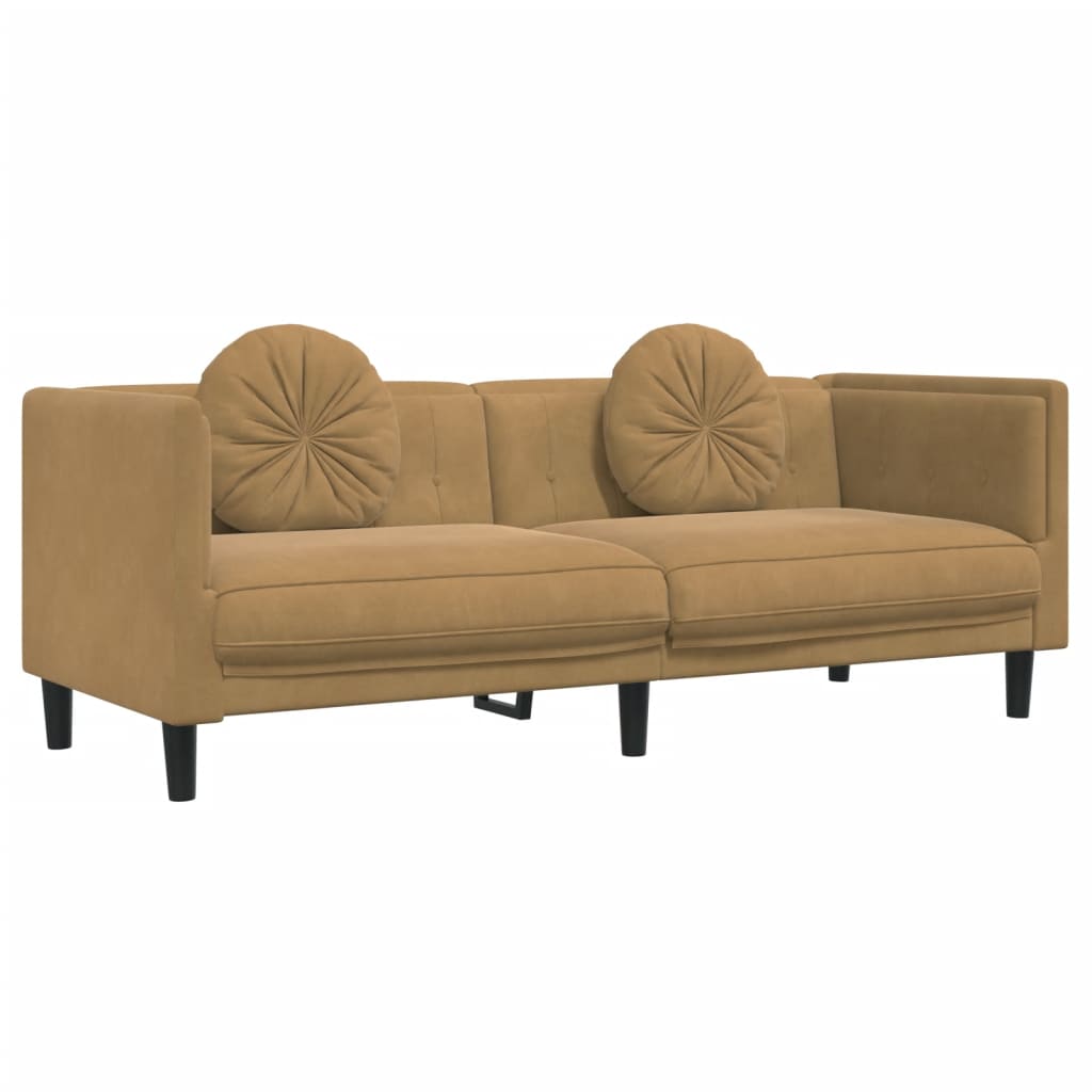 vidaXL 3-personers sofa med hynder velour brun