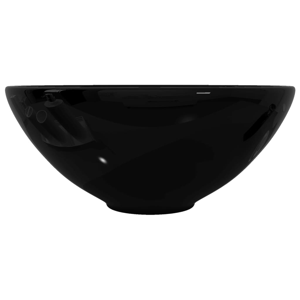 Håndvask i keramik til badeværelse, sort, rund