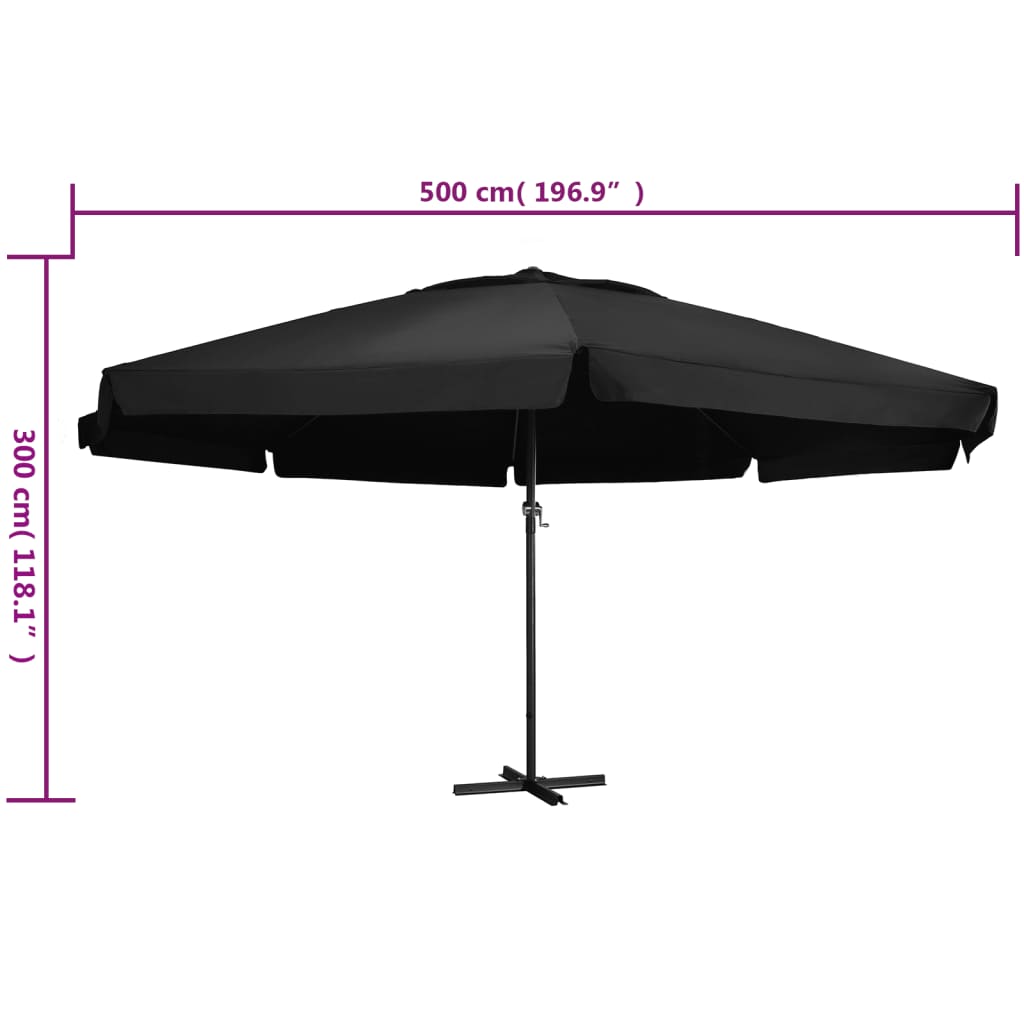 vidaXL udendørs parasol med aluminiumsstang 500 cm sort