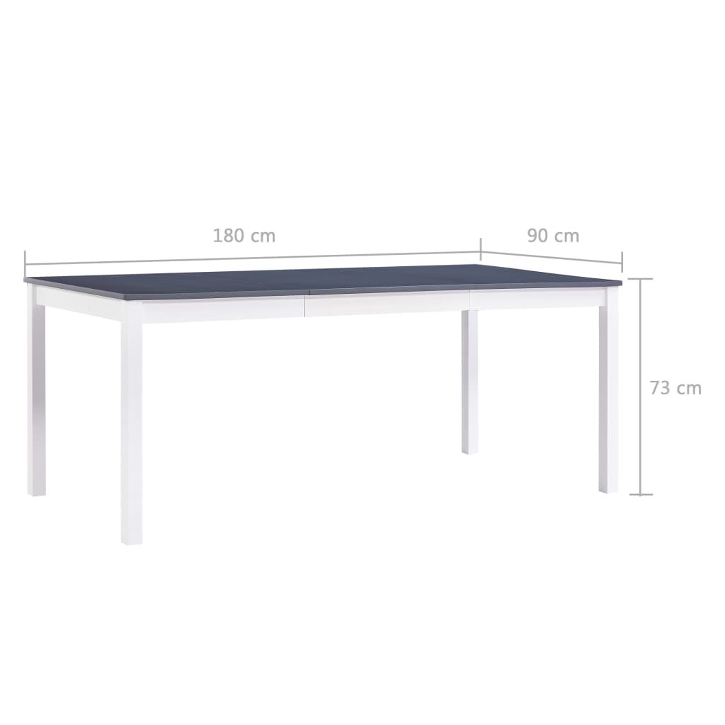 vidaXL spisebord 180 x 90 x 73 cm fyrretræ hvid og grå