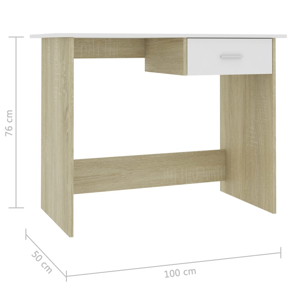 vidaXL skrivebord 100x50x76 cm konstrueret træ hvid og sonoma-eg