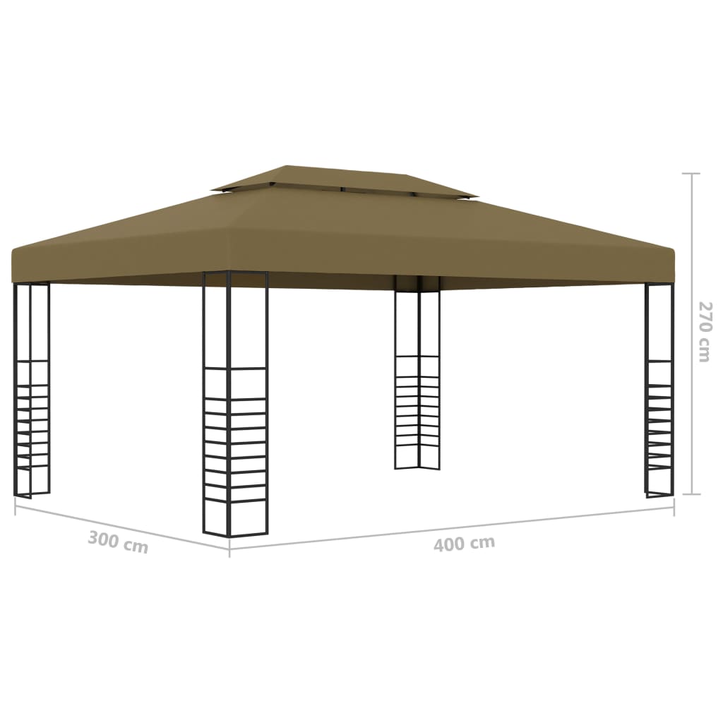 vidaXL pavillon med LED-lyskæder 3x4 m gråbrun