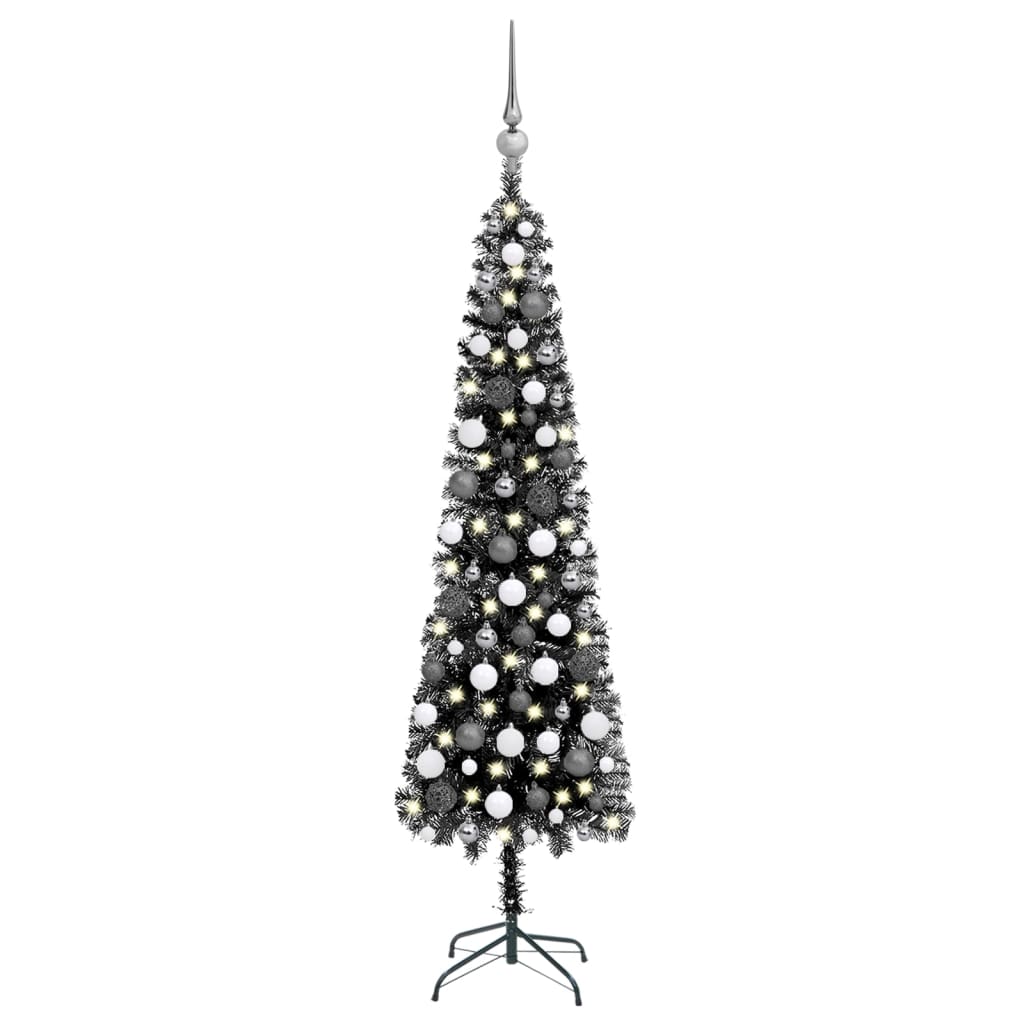 vidaXL smalt juletræ med lys og kuglesæt 240 cm sort