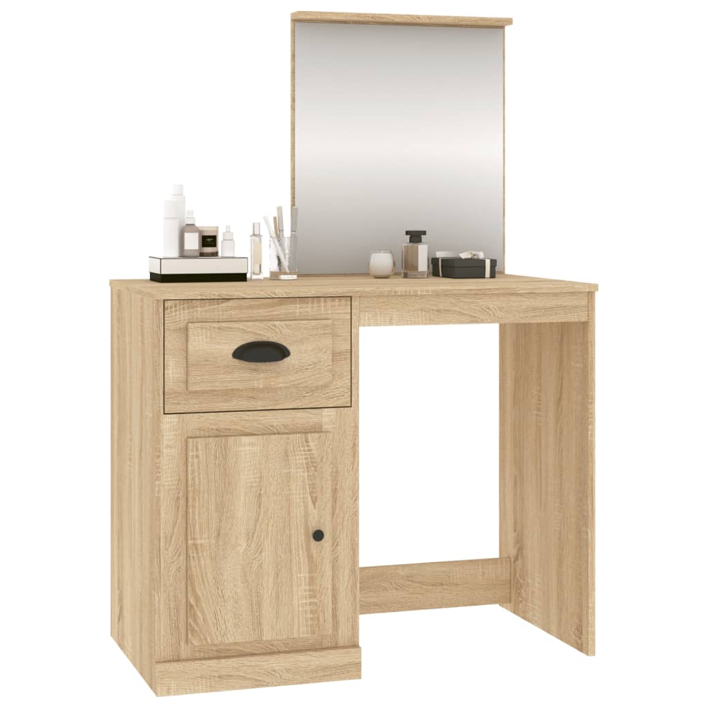 vidaXL makeupbord med spejl 90x50x132,5 cm konstrueret træ sonoma-eg