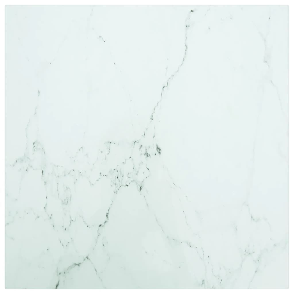 vidaXL bordplade 40x40 cm 6 mm hærdet glas med marmordesign hvid