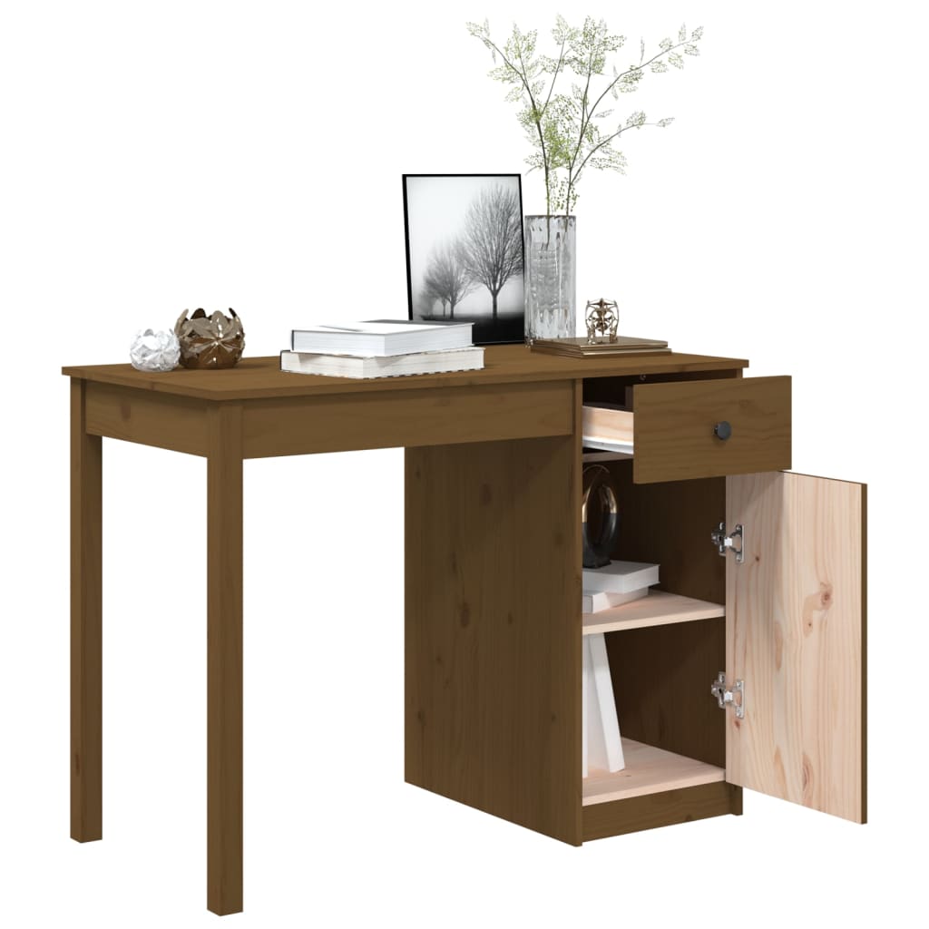 vidaXL skrivebord 100x50x75 cm massivt fyrretræ gyldenbrun