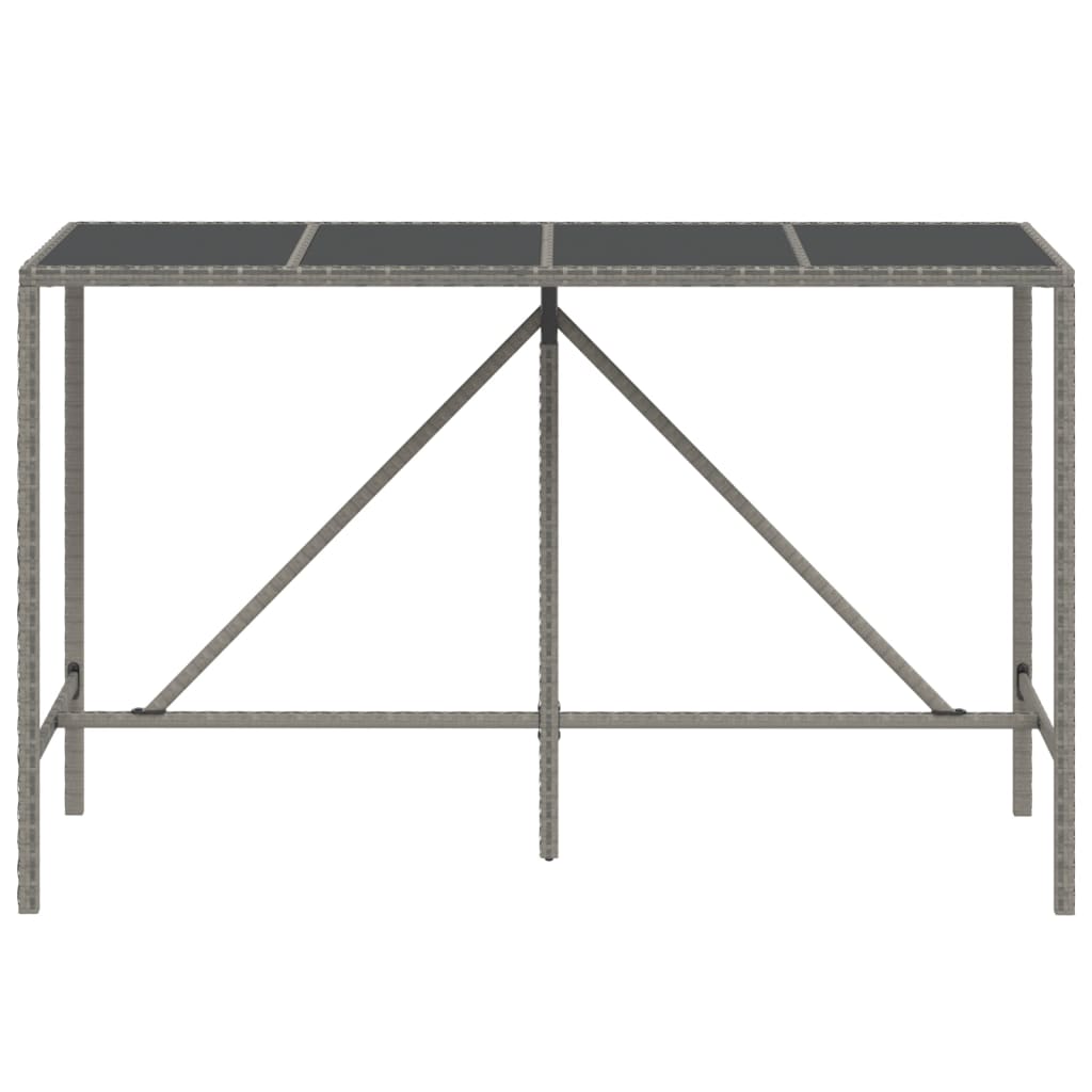 vidaXL barbord med glasplade 180x70x110 cm polyrattan grå